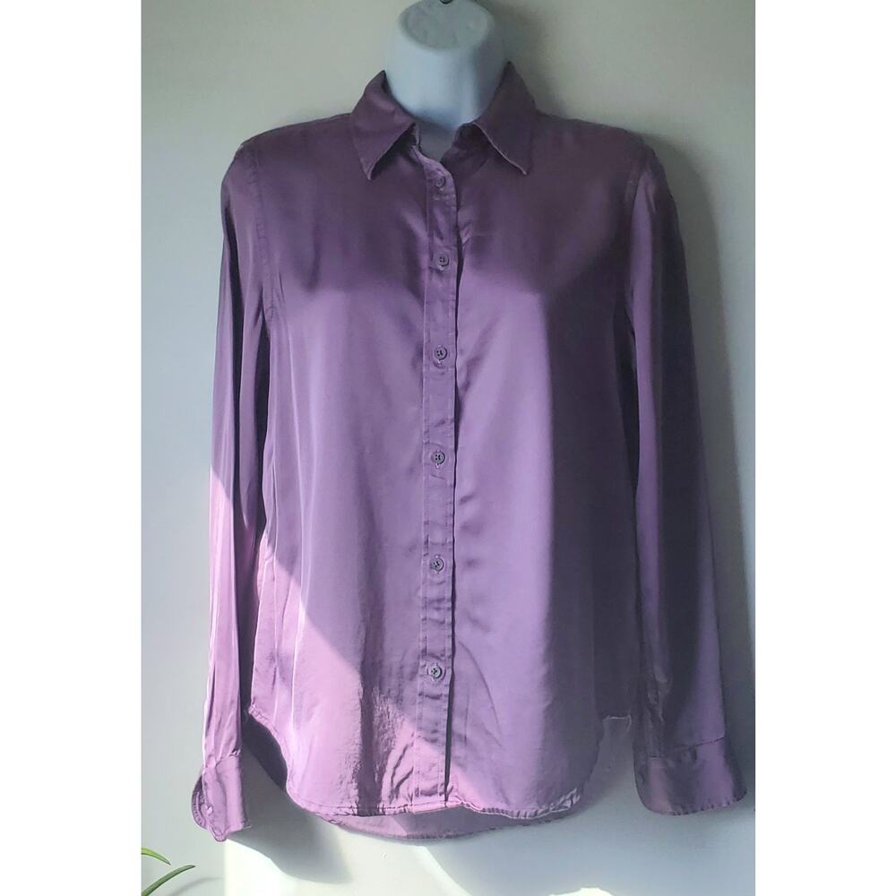 Lauren By Ralph Lauren Womens Purple Vicose Long Sleeve Shirt Size Small Preppy